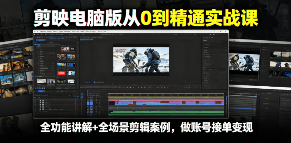 剪映电脑版从0到精通实战课，全功能讲解+全场景剪辑案例，做账号接单变现-大表哥网创
