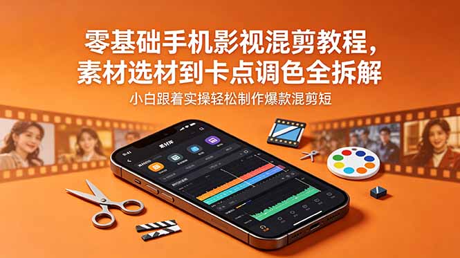 零基础手机影视混剪教程，素材选材到卡点调色全拆解，小白跟着实操轻松制作爆款混剪短片-大表哥网创