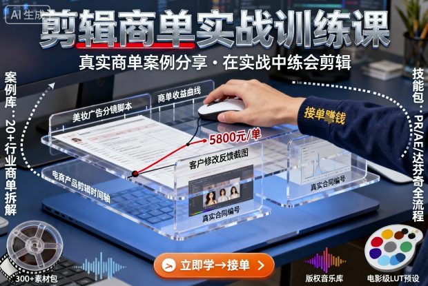剪辑商单实战训练课，真实商单案例分享，在实战中练会剪辑-大表哥网创