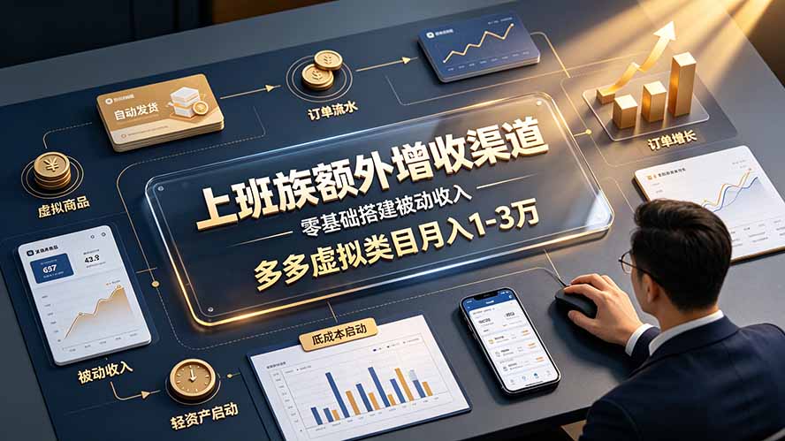上班族额外增收渠道，零基础搭建被动收入，多多虚拟类目月入 1-3 万-大表哥网创