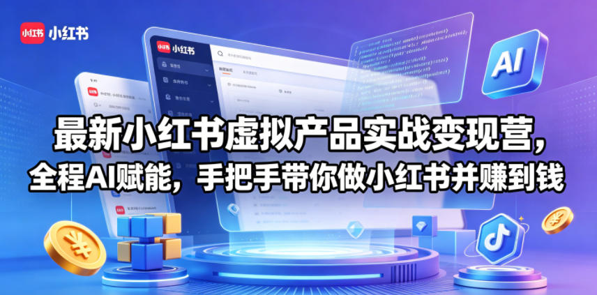 最新小红书虚拟产品实战变现营，全程AI赋能，手把手带你做小红书并赚到钱-大表哥网创
