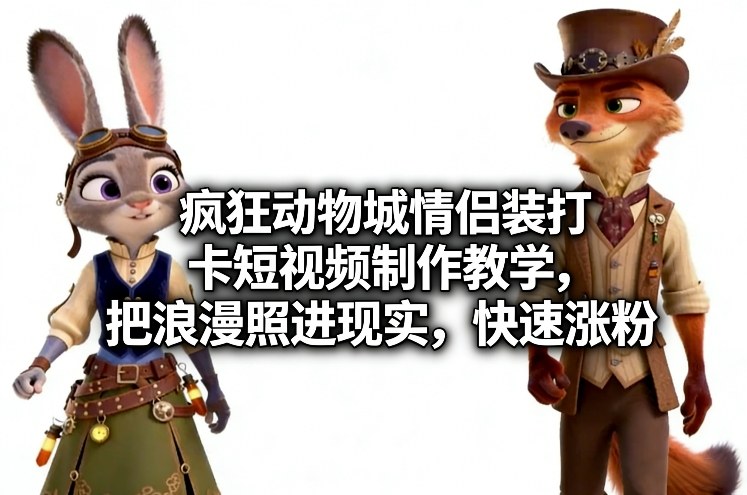 疯狂动物城情侣装打卡短视频制作教学，把浪漫照进现实，快速涨粉-大表哥网创
