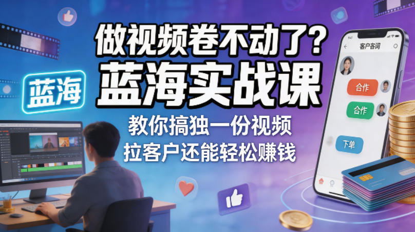 做视频卷不动了？蓝海实战课教你搞独一份视频，拉客户还能轻松賺钱！【原创双语字幕】-大表哥网创