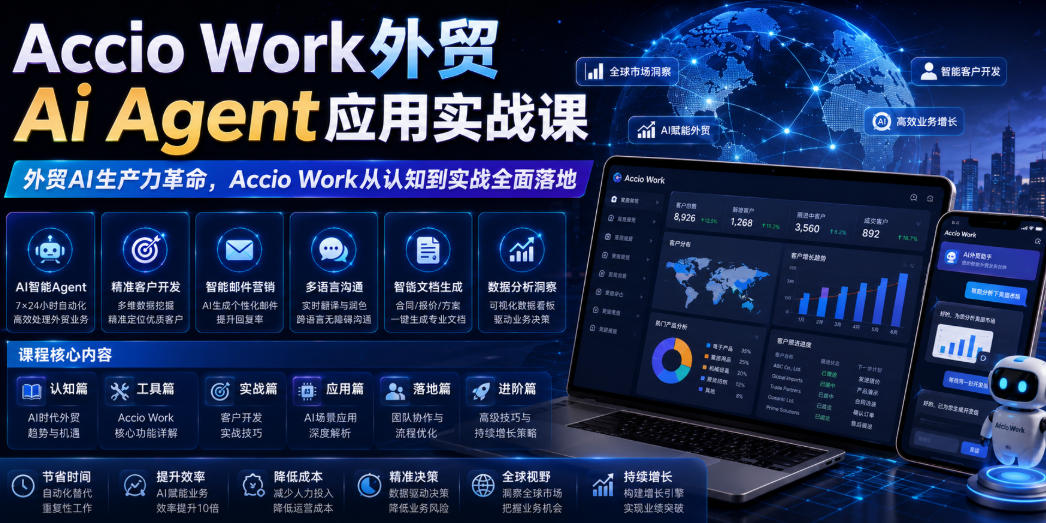 Accio Work外贸Ai Agent应用实战课，外贸AI生产力革命，Accio Work从认知到实战全面落地-大表哥网创