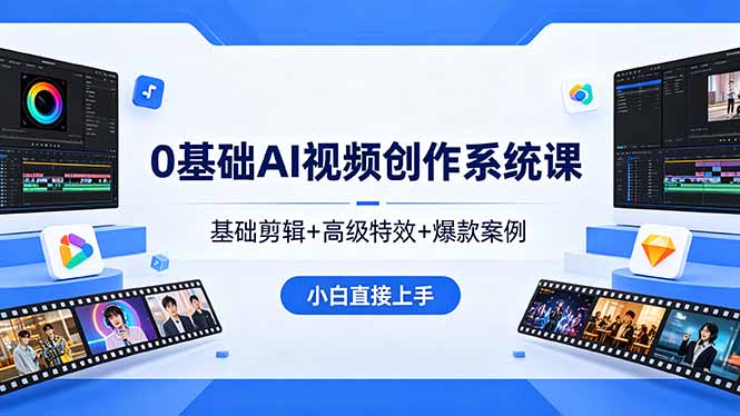 0基础AI视频创作系统课，基础剪辑+高级特效+爆款案例，小白直接上手-大表哥网创