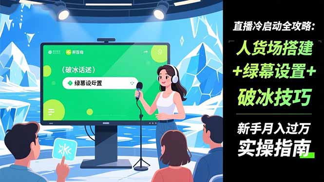 直播冷启动全攻略:人货场搭建+绿幕设置+破冰技巧，新手月入过万实操指南-大表哥网创