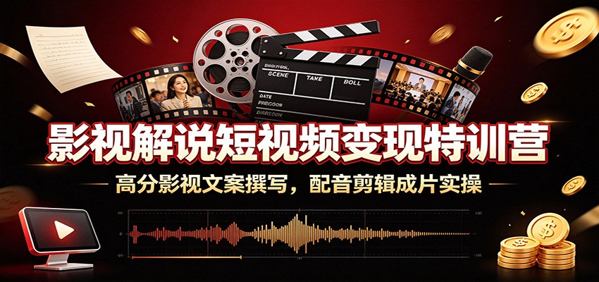 影视解说短视频变现特训营：高分影视文案撰写，配音剪辑成片实操-大表哥网创