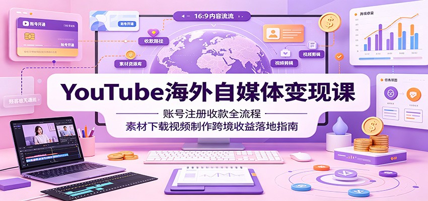 YouTube海外自媒体变现课：账号注册收款全流程，素材下载视频制作跨境收益落地指南-大表哥网创