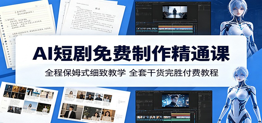 AI短剧免费制作精通课：全程保姆式细致教学，全套干货完胜付费教程-大表哥网创