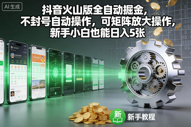 抖音火山版全自动掘金，不封号自动操作，可矩阵放大操作，新手小白也能日入5张【揭秘】-大表哥网创