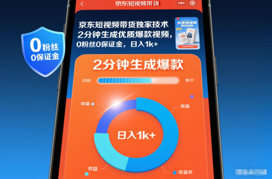 京东短视频带货独家技术，2分钟生成一条优质爆款视频，0粉丝0保证金，日入1k+【揭秘】-大表哥网创