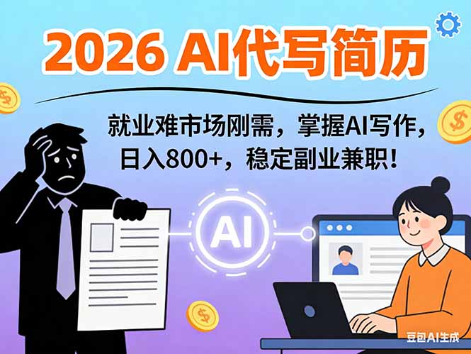 AI代写简历，超暴利，用万能模板月入1-3万实战教程，2026年市场刚需！-大表哥网创