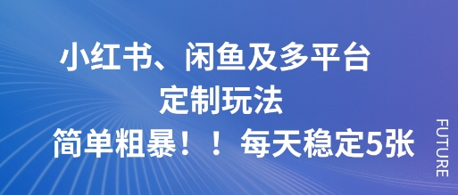 小红书、闲鱼及多平台定制玩法简单粗暴！每天稳定5张-大表哥网创