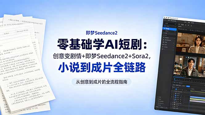 零基础学AI短剧:创意变剧情+即梦Seedance2+Sora2,小说到成片全链路-大表哥网创