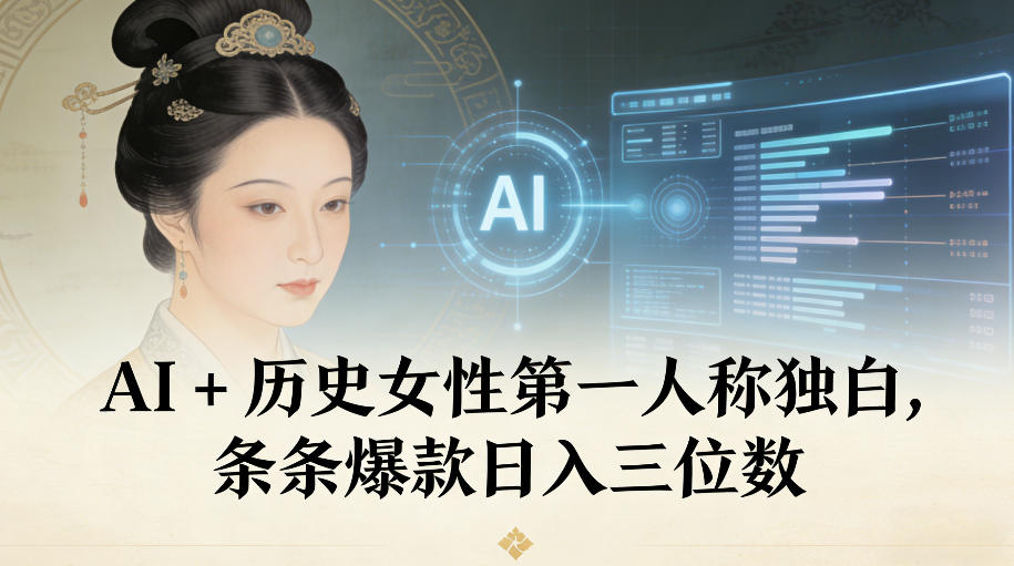 AI+历史女性第一人称独白，条条爆款日入三位数-大表哥网创