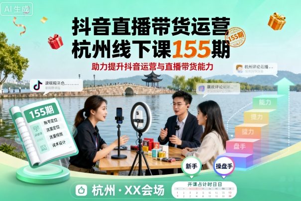 抖音直播带货运营杭州线下课155期，助力提升抖音运营与直播带货能力-大表哥网创