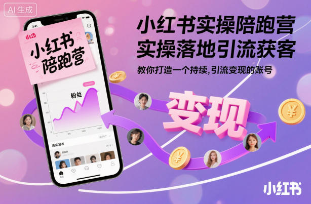 小红书实操陪跑营，实操落地引流获客，教你打造一个持续引流变现的账号-大表哥网创