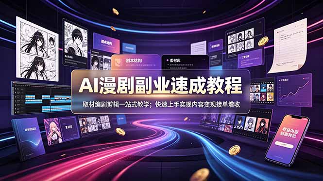 AI漫剧副业速成教程，取材编剧剪辑一站式教学；快速上手实现内容变现接单增收-大表哥网创