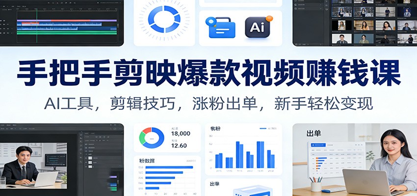 手把手剪映爆款视频赚钱课：AI工具，剪辑技巧，涨粉出单，新手轻松变现-大表哥网创