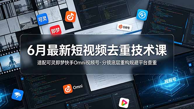6月最新短视频去重技术课，适配可灵即梦快手Omni视频号，分镜底层重构规避平台查重-大表哥网创