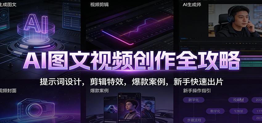AI图文视频创作全攻略：提示词设计，剪辑特效，爆款案例，新手快速出片-大表哥网创