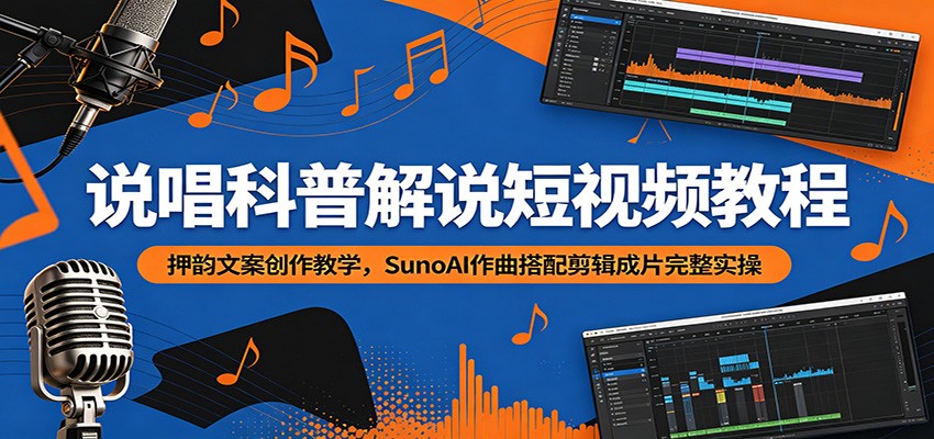 说唱科普解说短视频教程:押韵文案创作教学,SunoAI作曲搭配剪辑成片完整实操-大表哥网创