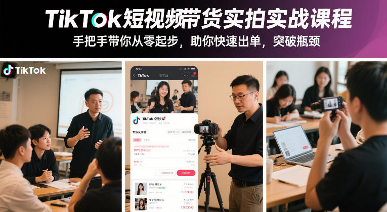 TikTok短视频带货实拍实战课程，手把手带你从零起步，助你快速出单，突破瓶颈-大表哥网创