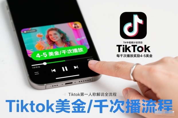TK中视频计划项目，Tiktok第一人称解说流程，每干次播放奖励4-5美金-大表哥网创