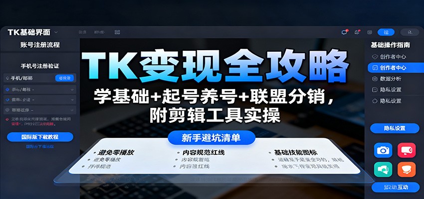 TK变现全攻略：学基础+起号养号+联盟分销，附剪辑工具实操-大表哥网创