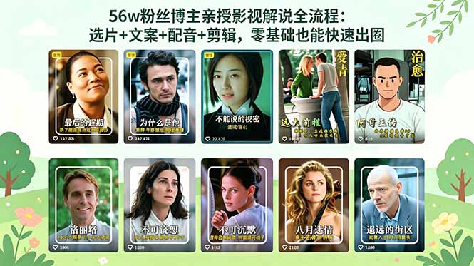 56万粉丝博主亲授影视解说全流程:选片+文案+配音+剪辑,零基础也能快速出圈-大表哥网创