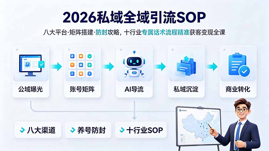 2026私域全域引流SOP｜八大平台·矩阵搭建·防封攻略，十行业专属话术流程精准获客变现全课-大表哥网创