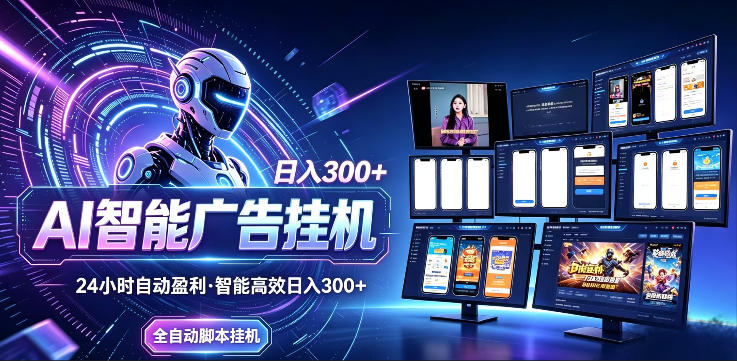 AI智能广告挂G项目，无需人工，单机稳定日入200+，可矩阵放大，24小时不间断刷广告賺收益【揭秘】-大表哥网创