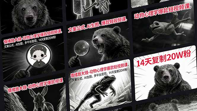 情绪放大镜-动物心理学爆款短视频课，文案公式、AI生图、多平台变现，14天复制20W粉-大表哥网创