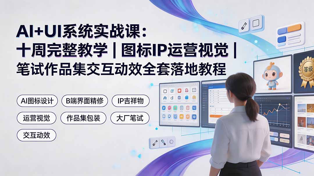 AI+UI系统实战课：十周完整教学｜图标IP运营视觉｜笔试作品集交互动效全套落地教程-大表哥网创