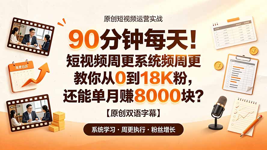 90 分钟每天！短视频周更系统教你从 0 到 18K 粉，还能单月赚 8000 块？【原创双语字幕】-大表哥网创
