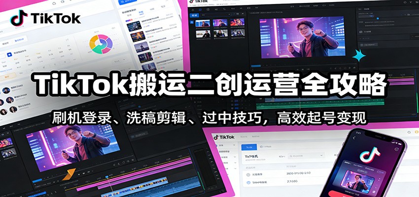 TikTok搬运二创运营全攻略：刷机登录、洗稿剪辑 、过中技巧，高效起号变现-大表哥网创