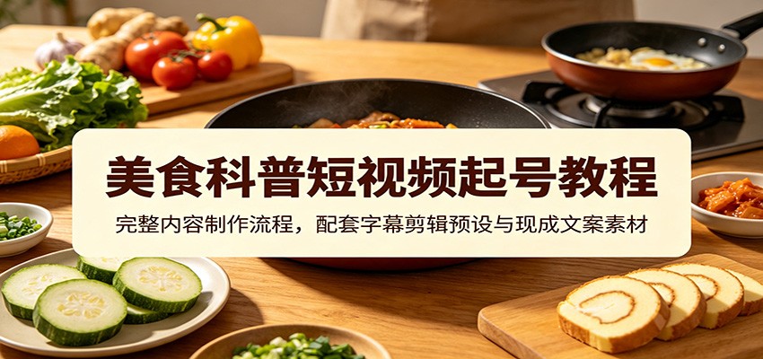 美食科普短视频起号教程：完整内容制作流程，配套字幕剪辑预设与现成文案素材-大表哥网创