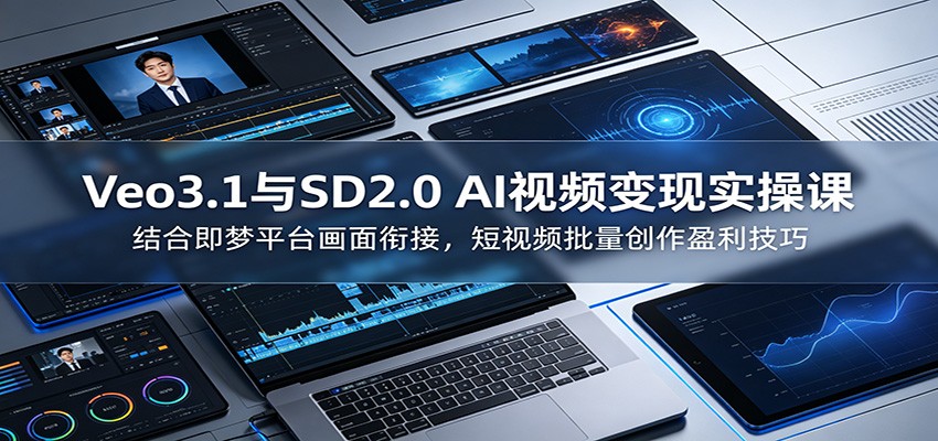 Veo3.1与SD2.0 AI视频变现实操课课：结合即梦平台画面衔接，短视频批量创作盈利技巧-大表哥网创