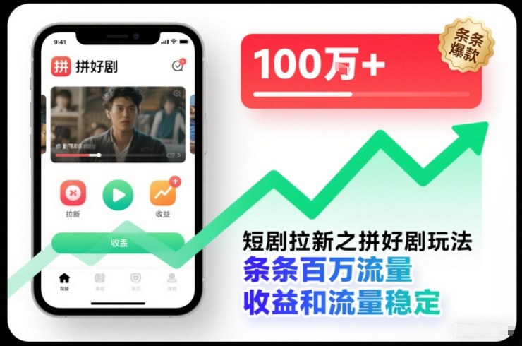 短剧拉新之拼好剧玩法，条条百万流量，收益和流量稳定-大表哥网创