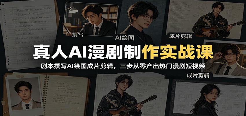 真人AI漫剧制作实战课：剧本撰写AI绘图成片剪辑，三步从零产出热门漫剧短视频-大表哥网创