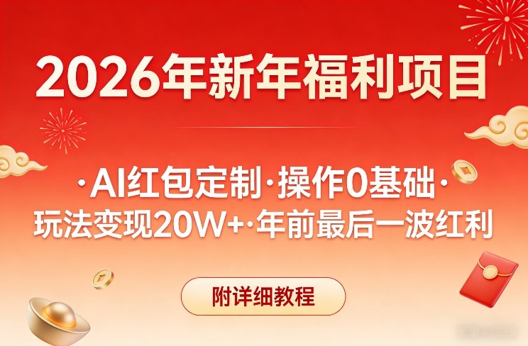 新年福利项目，AI红包定制，操作0基础，玩法变现20W+年前最后一波红利，附详细教程-大表哥网创