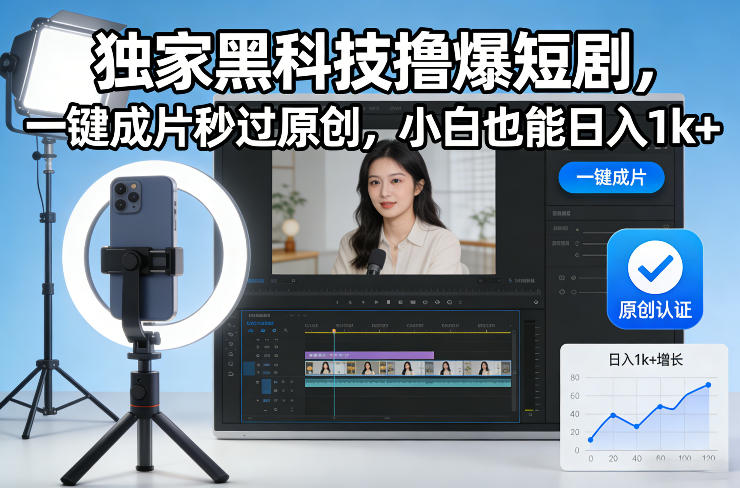 独家黑科技撸爆短剧，一键成片秒过原创，小白也能日入1k+【揭秘】-大表哥网创
