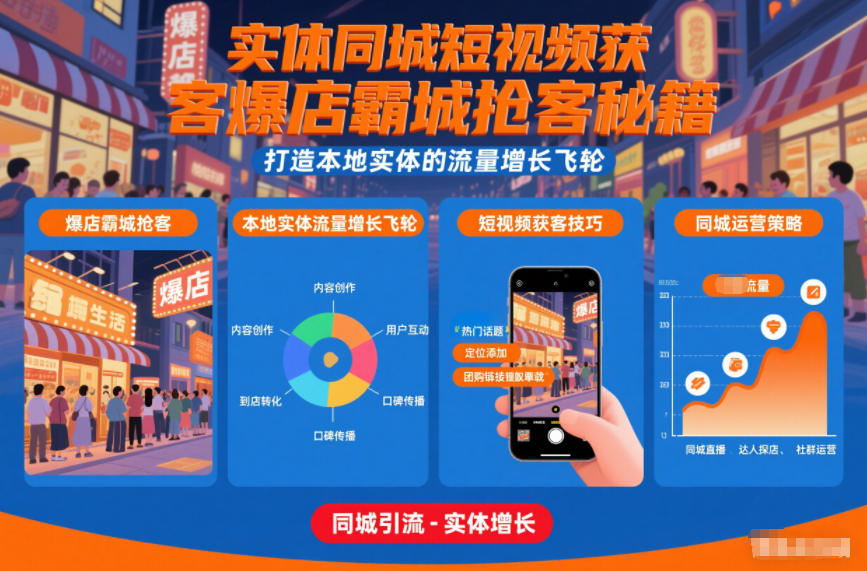 实体同城短视频获客爆店霸城抢客秘籍，打造本地实体的流量增长飞轮-大表哥网创