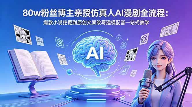 80w粉丝博主亲授仿真人AI漫剧全流程：爆款小说挖掘到原创文案改写建模配音一站式教学-大表哥网创