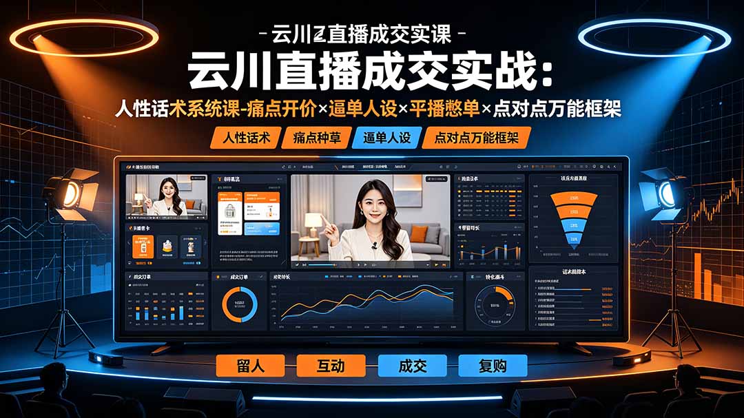 云川直播成交实战：人性话术系统课-痛点种草×塑品开价×逼单人设×平播憋单×点对点万能框架-大表哥网创