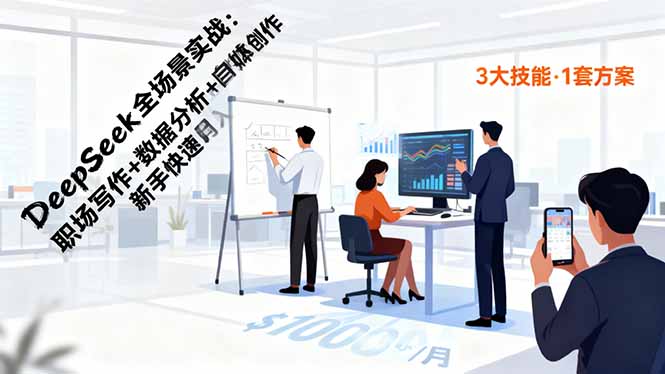 DeepSeek全场景实战：职场写作+数据分析+自媒体创作，新手快速月入过万-大表哥网创