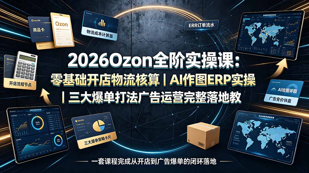 2026Ozon全阶实操课：零基础开店物流核算｜AI作图ERP实操｜三大爆单打法广告运营完整落地教程-大表哥网创