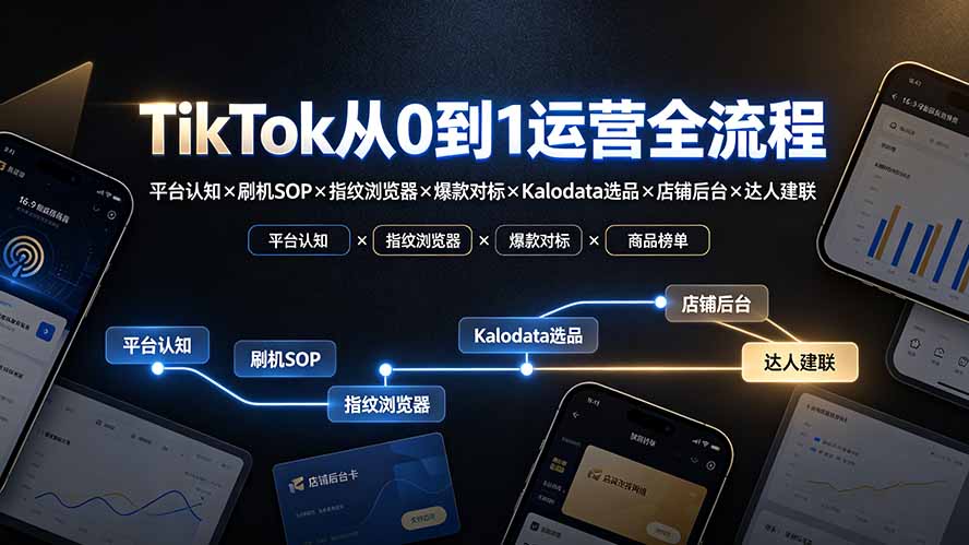 TikTok从0到1运营全流程：平台认知×刷机SOP×指纹浏览器×爆款对标×Kalodata选品×店铺后台×达人建联-大表哥网创