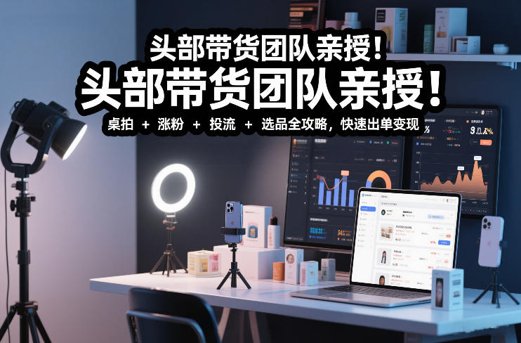 头部带货团队亲授！专业短视频实拍带货课：桌拍+涨粉+投流+选品全攻略，快速出单变现，月入2w+-大表哥网创