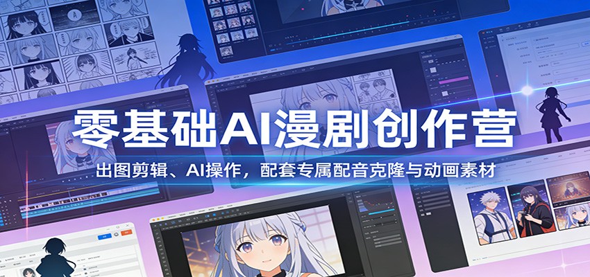零基础AI漫剧创作营：出图剪辑、AI操作，配套专属配音克隆与动画素材-大表哥网创